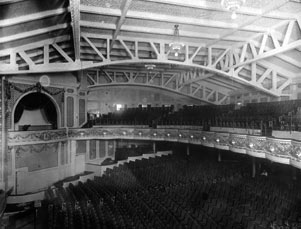 The old truss roof from the former horse exchange building was preserved for the Winter Garden Theatre auditorium. 